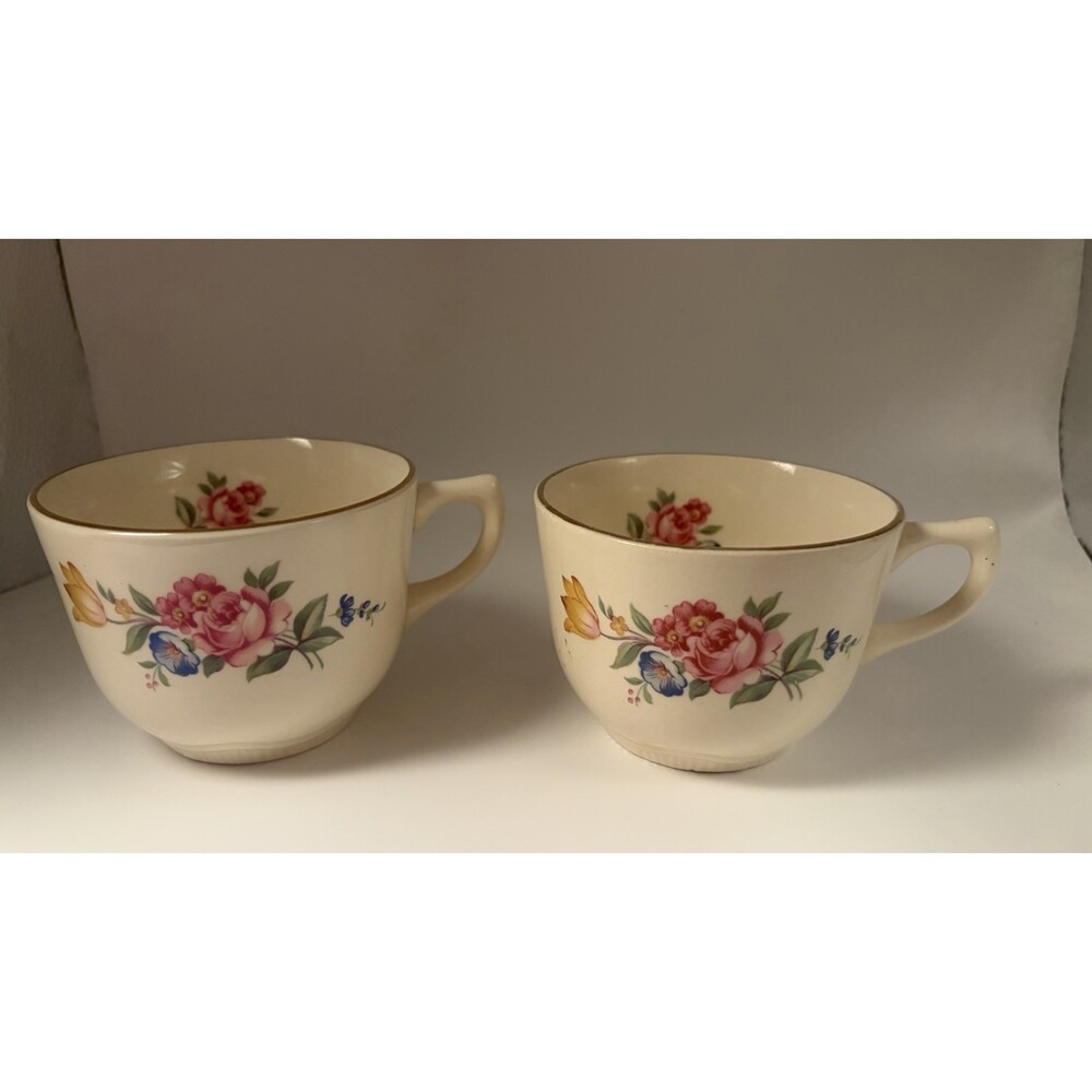 Hazel Flat Cups By SCIO Lot Of 2 Floral USA - Picture 3 of 9